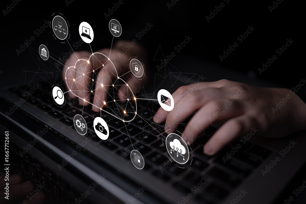Aufkleber cloud computing enables cloud, service, and network integration for digital transformation, data acc