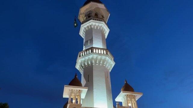 Unusual minaret of Kapitan Keling Mosque in George town, Penang island, Malaysia