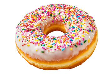 Delicious donut with sprinkles, glazed donut, sweet treat, bakery item, confectionery, dessert isolated on transparent background