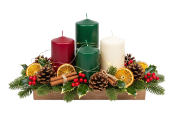 Christmas advent candle arrangement isolated on transparent background