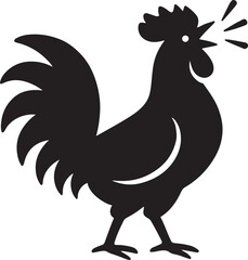 Rooster crowing silhouette icon, representing farm poultry, morning, rural life, and livestock.