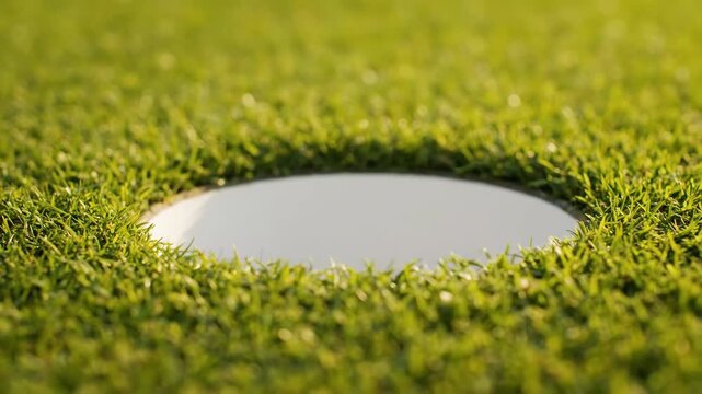 Slow Motion Shot of Golf Ball Dropping into the Hole on Green