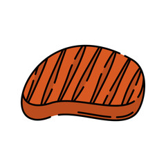 Steak Flat design style, grilled meat portion icon symbolizing BBQ food, perfect for culinary illustrations and recipe graphics.