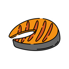 Grilled Salmon Flat design style, cooked salmon fillet with grill marks, symbolizing healthy seafood, ideal for barbecue menus, food graphics, and culinary designs 