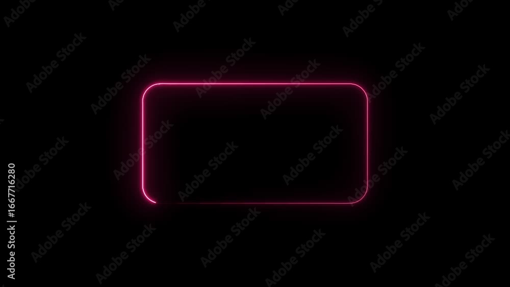 Aufkleber glowing neon pink rounded rectangle border frame pulsating animation on black background abstract