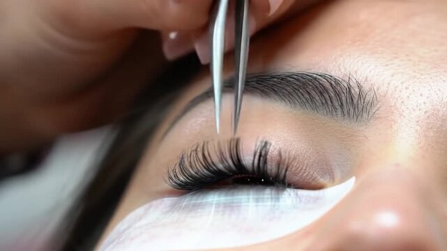 Applying eyelash extensions a close up view of a beauty procedure
