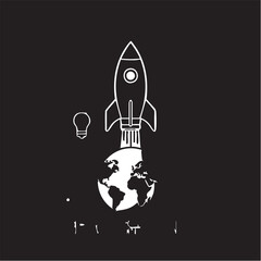 Rocket launching from earth: innovation, global reach, and startup concept vector illustration eps silhouette