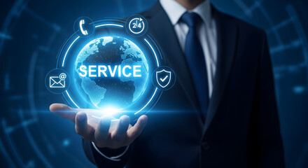 Obraz premium Global customer service network concept ensuring satisfaction and security worldwide