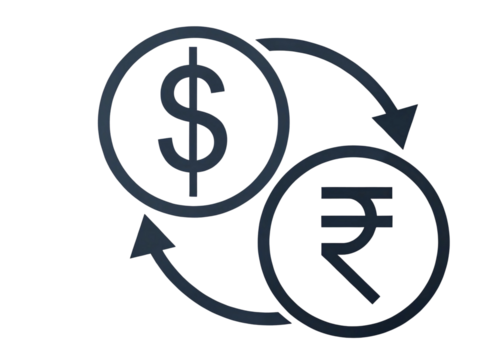 Dollar to rupee currency exchange icon isolated on transparent background