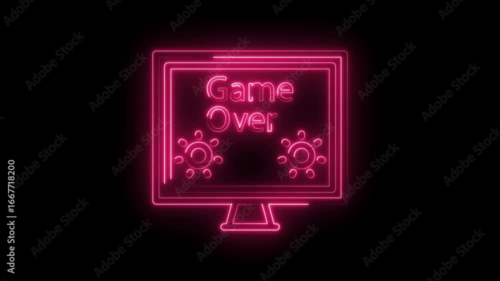 Aufkleber glowing neon pink game over screen icon displaying failure message with circular graphic elements
