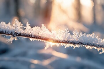 Obraz premium Frosty Branch in Winter Sunlight: Sparkling Ice Crystals on Twig
