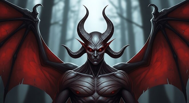 Dark Demon with Wings, Focused Image.