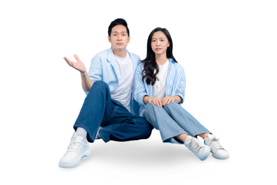 A couple sitting together and having a dialogue on PNG background