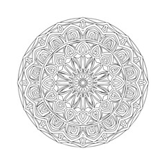 Intricate mandala design for relaxation and creative expression, perfect for coloring books and decor.