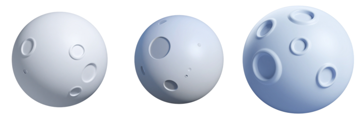 Three Celestial Spheres With Cratered Surfaces Against Transparent Background