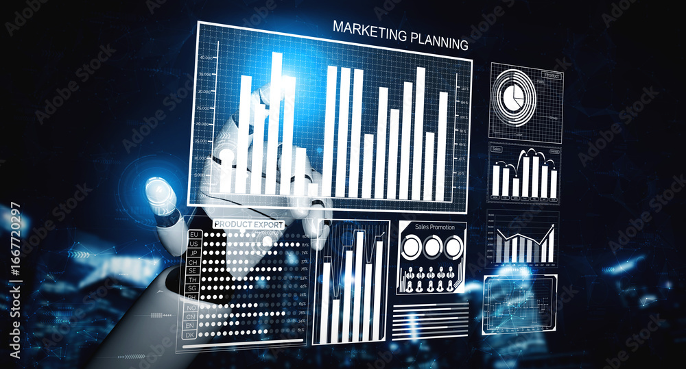 Poster modern digital visualization of data for marketing planning showcases analytics and innovative strat