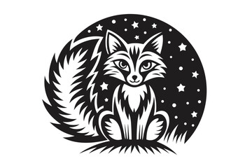 Stylized Fox Design with Celestial Stars and White Background