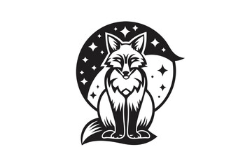 Stylized Fox Design with Celestial Stars and White Background