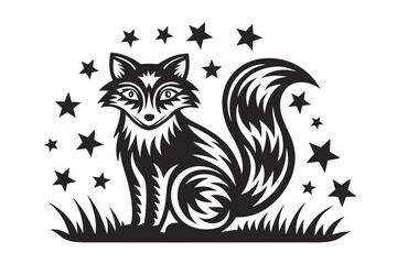 Stylized Fox Design with Celestial Stars and White Background