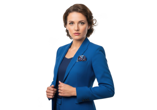 Professional businesswoman in blue suit portrait png image for design marketing and advertising isolated on transparent background - Powered by Adobe