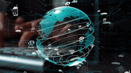 A captivating visual representation of a digital globe with network icons that symbolize technology and global communication in a modern world, expressing innovation. Xenic