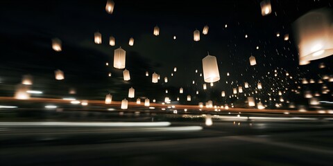 Floating lantern , firework festival,