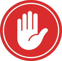 Stop Hand Sign, Stop Hand Symbol in Red Circle Indicating Halt Warning or Restriction with Bold Design and Clear Visual Communication for Safety