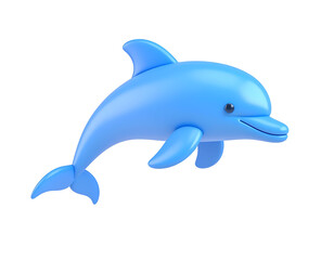Blue 3D Cartoon Dolphin Leaping Isolated on Black Background