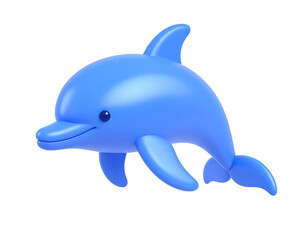 Cute 3D Blue Dolphin Illustration with Friendly Smile on Black Background