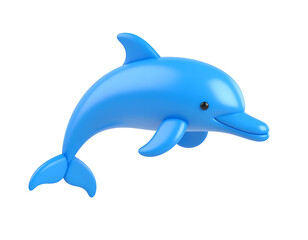 3D Render of a Cute Blue Dolphin Icon on Black Background, Minimalist Cartoon Marine Animal Illustration