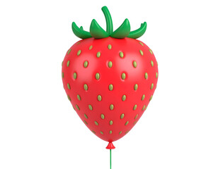 3D Render of a Red Strawberry Balloon with Green Stem and Seeds Isolated on Black Background