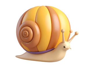 Cute 3D Snail Character with Yellow and Orange Striped Shell Isolated on Black Background