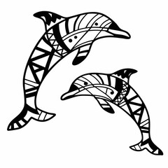 zentangle coloring page of two dolphins