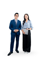 Two professionals in business attire pose for the camera, ready to take on the world on PNG background