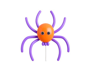 Cute Orange and Purple Balloon Spider 3D Render Isolated on Black for Halloween