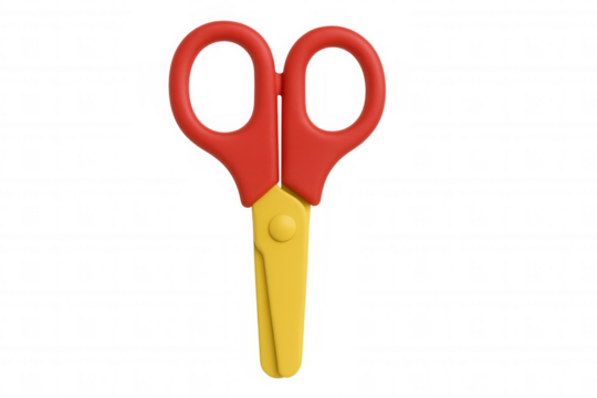 Sharp 3d scissors in vibrant red and yellow, floating against transparent backdrop, highlighting precision cutting tools for creative work