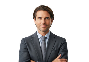 Professional businessman portrait in suit and tie, corporate executive headshot, business leader image, isolated on transparent background