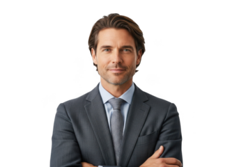 Professional businessman portrait in suit and tie, corporate executive headshot, business leader image, isolated on transparent background