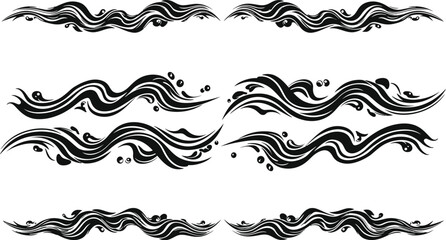 Black wavy decorative borders with small dots and swirls flourish