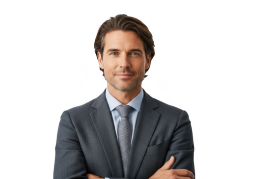 Professional businessman portrait in suit and tie, corporate executive headshot, business leader image, isolated on transparent background
