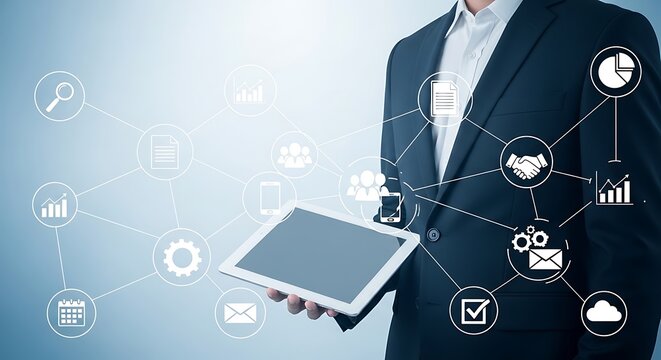 Businessman Using Tablet for Digital Connectivity.
