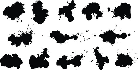 Black Ink Splatter Brush Strokes and Drops splash