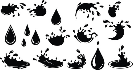 Naklejka premium Black Silhouette Water Splashes and Drops Collection water drop liquid