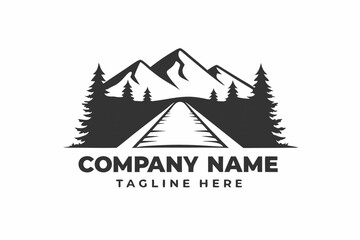 Mountain Range With Trees and Path on White Background