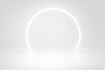 Bright studio template with neon frame. 3d vector showcase