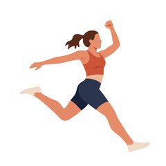 Woman running in athletic wear jumping with energetic motion in fitness and exercise activity vector illustration 
