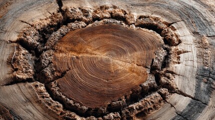 Top view of tree rings in cross section showing concentric growth layers and natural wood texture highlighting environmental sustainability or nature-themed product visuals