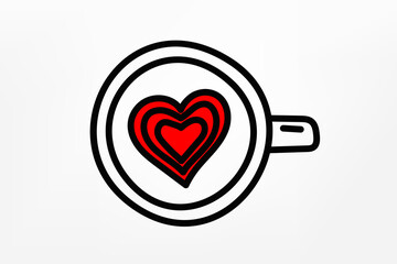 Coffee cup with heart Vector doodle illustration