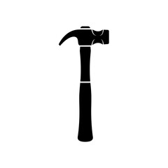 Simple black claw hammer silhouette icon isolated on a white background. Vector graphic illustration of a construction or carpentry tool for building and repair projects
