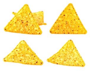 Close Up Arrangement Of Crispy Yellow Nacho Chips On Transparent Background